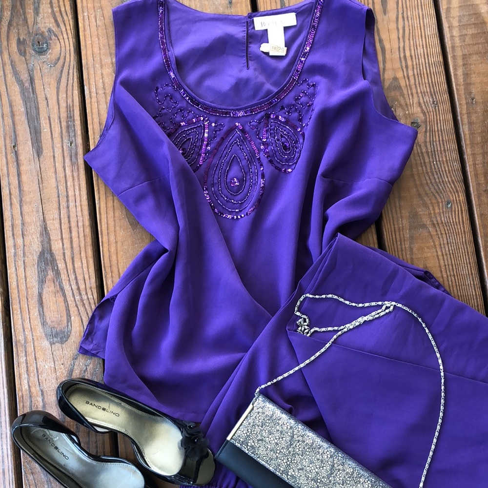 Roaman’s Grape 2 Piece Sequined Pants Set-22W
